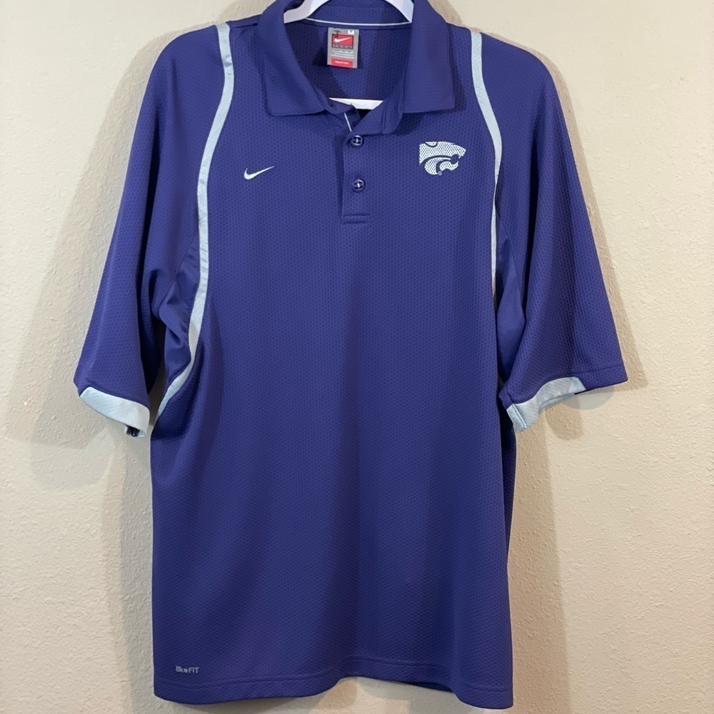 Vintage NIKE Kansas State Wildcats short sleeve waffle knit Polo Shirt, sz M